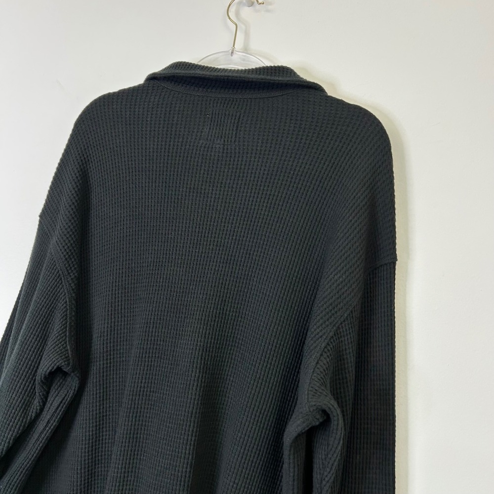 Aerie Lumberjane Waffle Knit Button Up Shirt Top Women's Medium Black Oversized - Picture 9 of 9